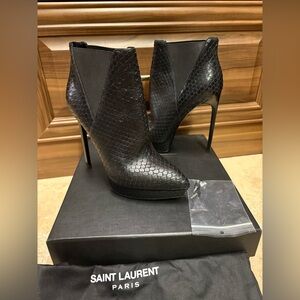 Saint Laurent Black Textured Heeled Boots